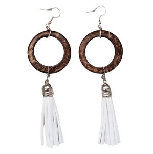 Wood Hoop Tassel Earrings Handmade